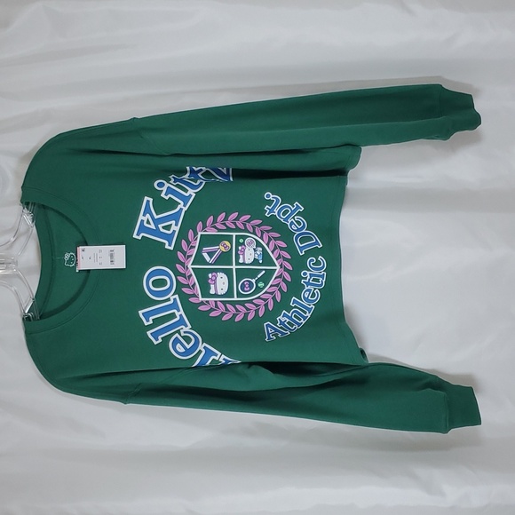 Hello Kitty Athletic Dept. Graphic Cropped Long Sleeve Sweatshirt ~ Green - Picture 5 of 15